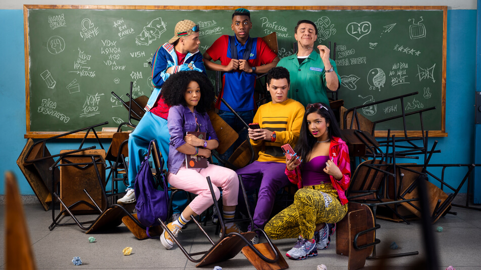 escola de quebrada poster com turma e composicao 3d miagui key art entretenimento